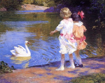 Edward Henry Potthast Painting - The Swan Impressionist beach Edward Henry Potthast